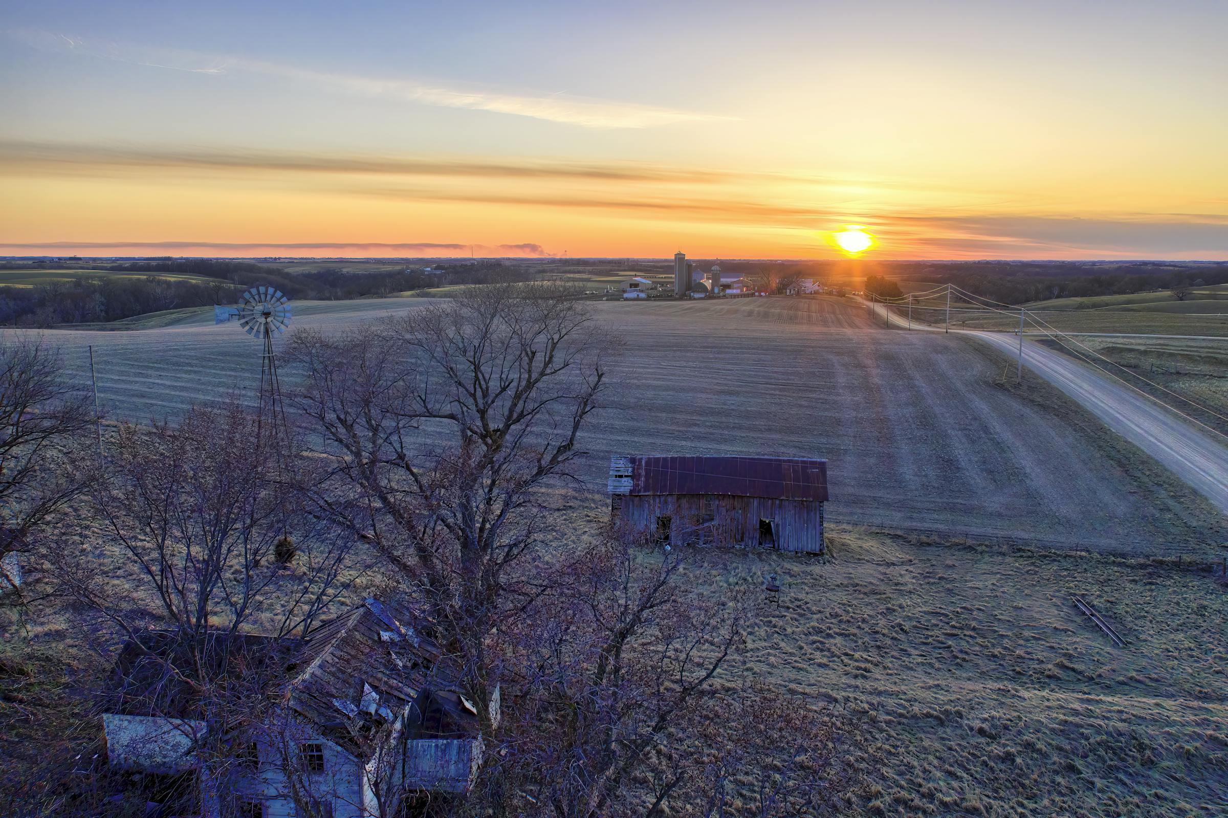 Aerial view of patchwork American farmland